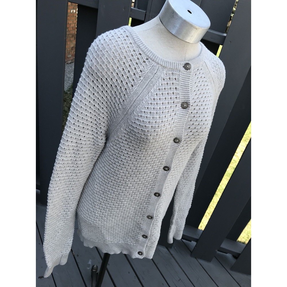 Max Studio Cardigan Sweater knit button down M Beige 100% Cotton